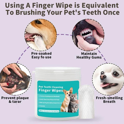 Binzaro Disposable Finger Wipes for Dogs & Cats – 50 Count | Dental, Ear, Eye & Paw Cleaning
